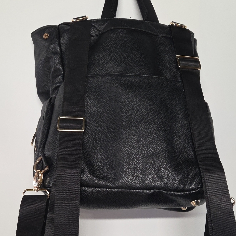 Landici Black Faux Pebbled Leather Backpack - Picture 2 of 9